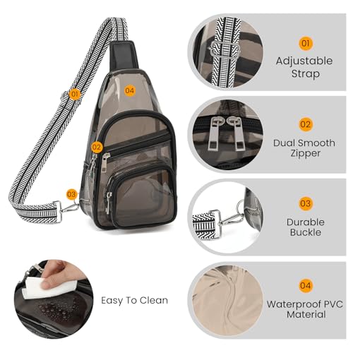 Sisipoet Clear Stadium Bag for Events, Crossbody Fanny Pack - Semi Black