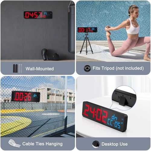 Large 15" Gym Timer LED Wall Clock with Blue & Red Variations, Digital Stopwatch & Interval Training
