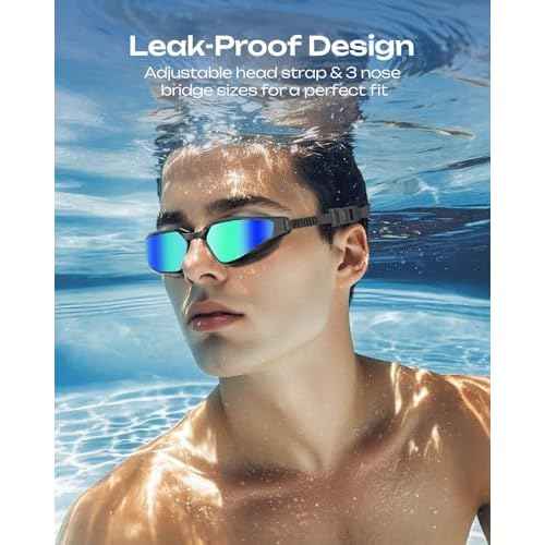 Swim Goggles, Unisex Adult Swimming Goggles for Men Women Youth - Anti Fog, Anti UV, No Leakage, HD Wider View
