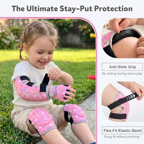Pink Unicorn Toddler Knee & Elbow Pads Set with Bike Gloves - XS (2-4 Years)