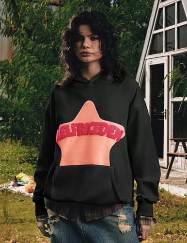 Large Black Aelfric Eden Graphic Hoodies for Men Y2K Streetwear Oversized Sweatshirt