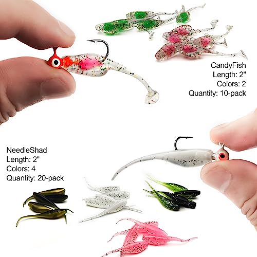 124 Pcs Crappie Lures Tube Jigs & Soft Plastic Baits Kit for Freshwater Fishing