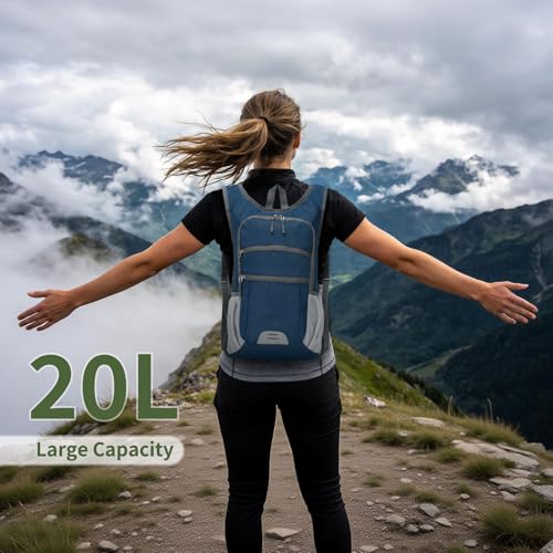 Lightweight Foldable 20L Travel Backpack - Water-Resistant Daypack for Hiking & Commuting, Dark Blue