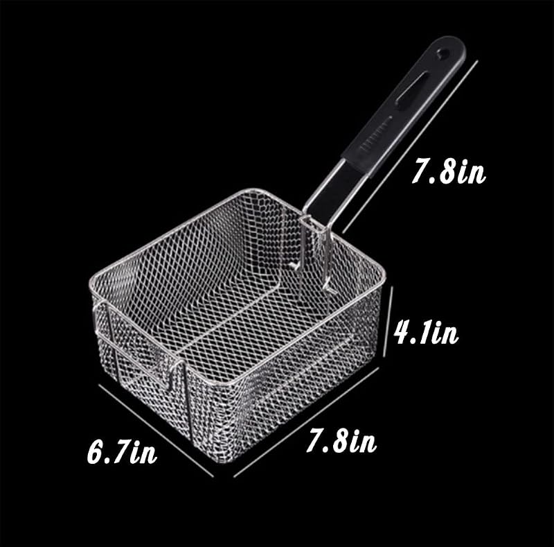 Stainless Steel Square Fry Basket with Foldable Detachable Handle, 8-Inch (21 cm) - Food Grade, Rust-Resistant