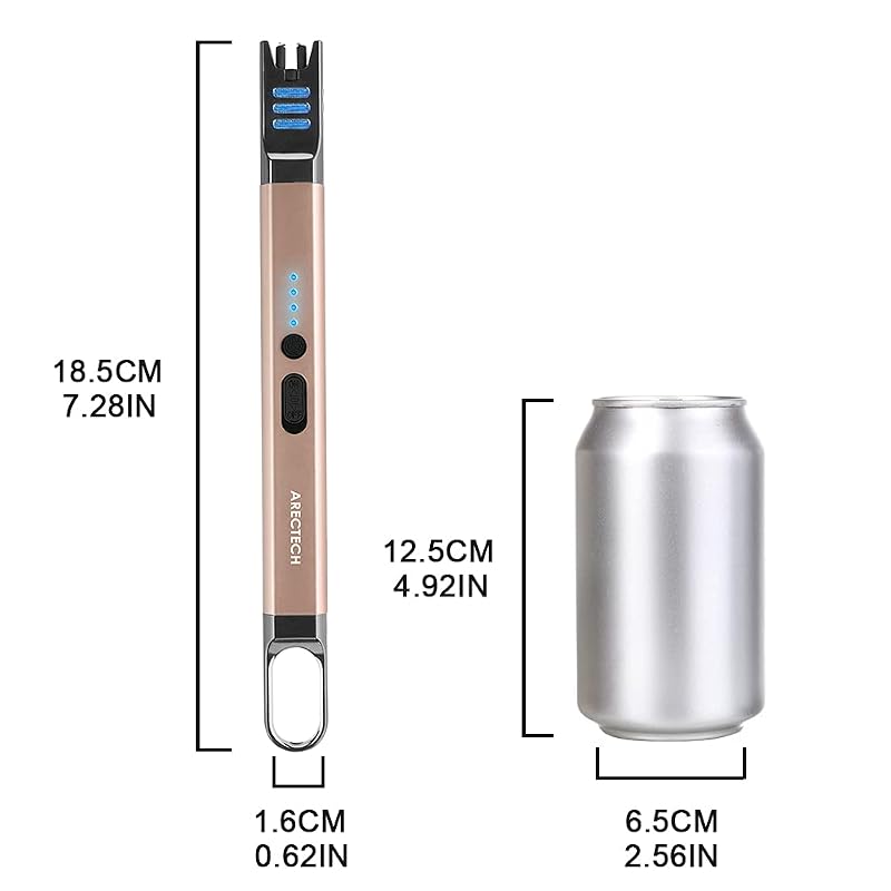 ARECTECH Gold Electric Candle Lighter, USB Rechargeable Long Neck Lighter for Candle, BBQ, Camping