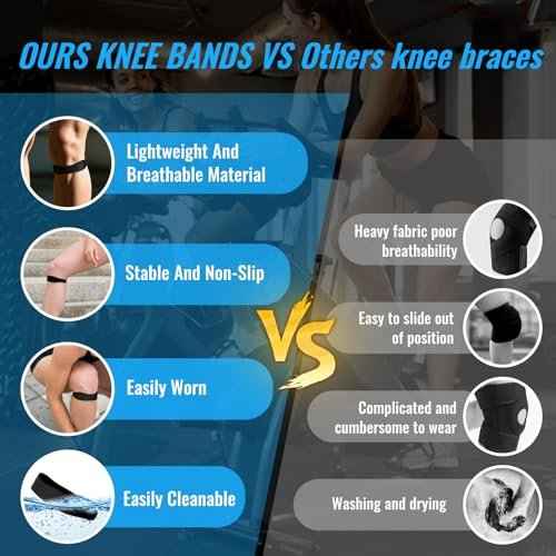 2PCS Patella Band, Patellar Tendon Support Strap for Knee Pain and Tendonitis, Knee Brace for Women & Men, Patella Support Strap for Soccer, Basketball, Running, Tennis, Lightweight Patella Stabilizer for Left & Right Knee - Black