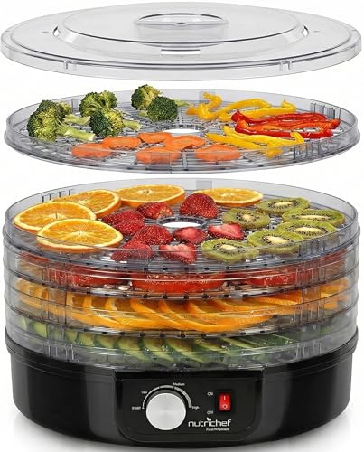 NutriChef Electric Countertop Food Dehydrator - Black, Multi-Tier Food Preserver