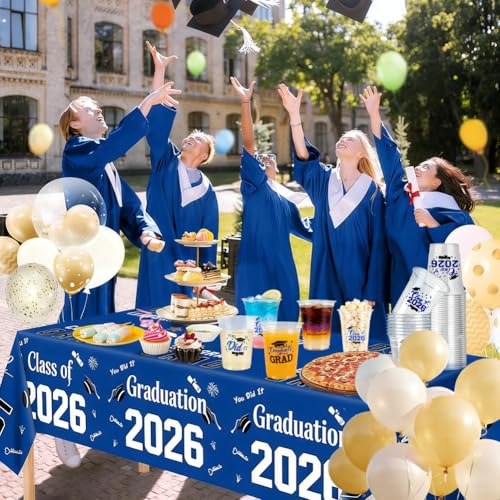 Blue 60 Pack 16oz Graduation Plastic Cups for Class of 2026 Party