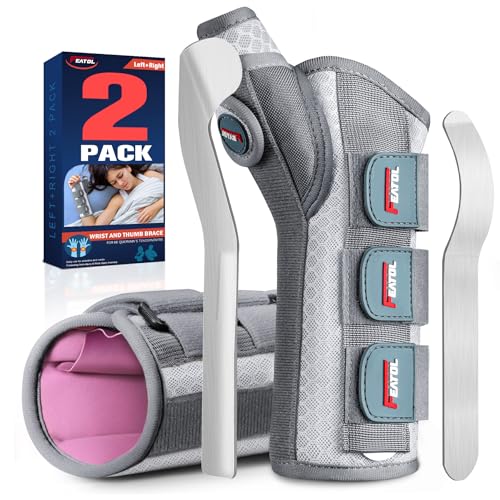 FEATOL 2 Pack Thumb Spica Wrist Support for Left & Right Hand, Small/Medium, White Pink
