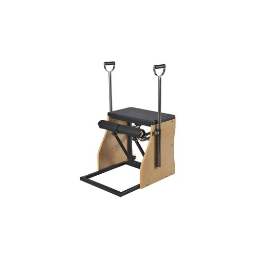 ELINA PILATES Elite Combo Chair with Steel Base (Black) and Adjustable Padded Foot Bar, 2 Pedals for Alternate Movement or Assembly, 4 Springs for Variation Resistance and 4 Side Springs
