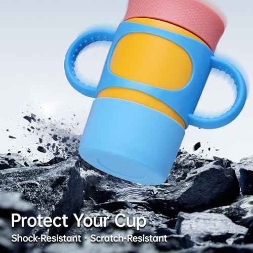 NiHome Silicone Double Handle & Boot Fit for Owala Kids¡¯ Tumbler Zak Kelso Tumbler 12oz 15oz, Easy to Install for Toddlers to Grip & Train, Shock-Absorbing Bottom Sleeve Drop Protection (Blue)