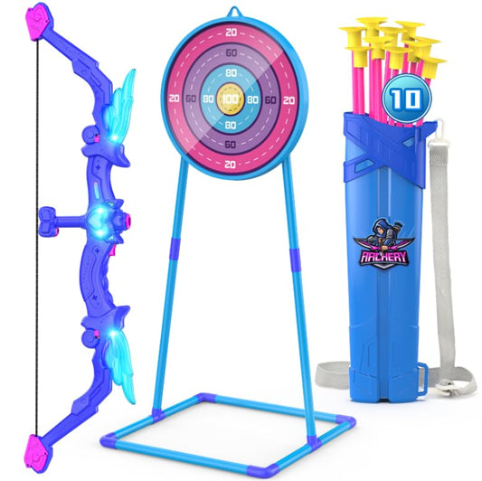 Kids Bow and Arrow Toy, Angel Light Up Archery Set W/ 10 Suction Cup Arrows, Targets & Quiver, Outdoor/Indoor Games for Kids Ages 4-7 8-12, Birthday Gifts for 4 5 6 7 8 9 10 11 12 Year Old Boys Girls