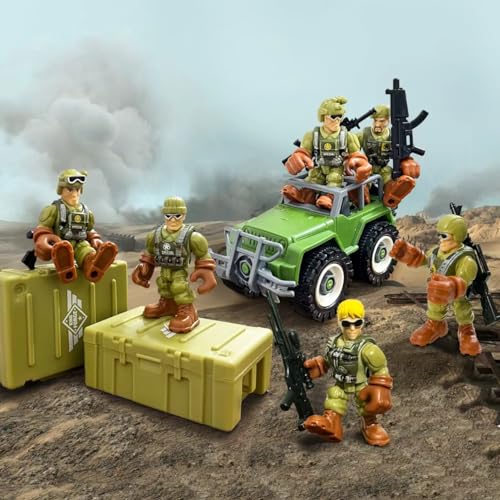 Green Army Men Soldiers Toy Set with Car and Weapons - 16 Pieces