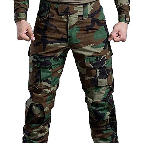 H World Shopping Military Army Tactical Airsoft Paintball Shooting Pants Combat Men Pants with Knee Pads Woodland (Small)