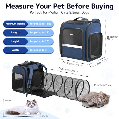 Cat Backpack Carrier with Expandable Play Tunnel - Blue