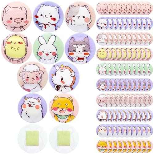 120 Pcs Kids Bandages, 10 Styles Cute Cartoon Adhesive Bandages Breathable Round Colorful Vaccination Bandage Adhesive Dot Kids Bandage for Minor Cuts, Scrapes, Wounds, 0,9 Inch