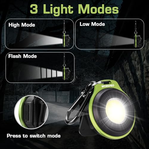 WORKPRO Mini Keychain Work Light Green 1 Pc COB LED Flashlight with Hat Clip