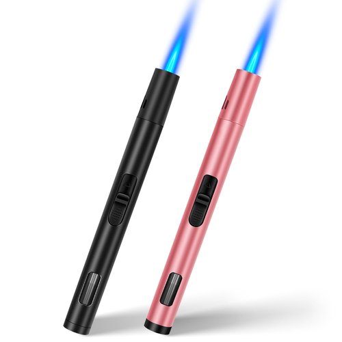 LcFun Torch Lighters 2 Pack Refillable Butane Lighter, Butane NOT Included, Windproof Adjustable Jet Flame Long Lighters for Candle, Grill, BBQ, Camping