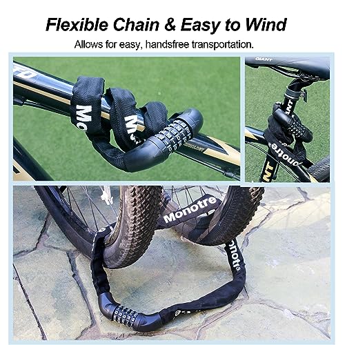 Heavy Duty Bike Chain Lock 3.2FT Resettable Combination Black - Anti-Theft
