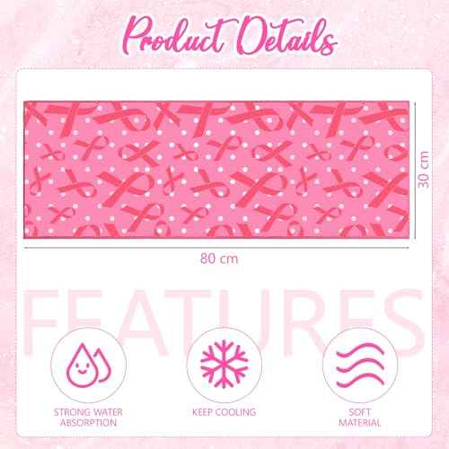 Breling 24 Pack Breast Cancer Awareness Cooling Towels 31 x 11 inches Pink Ribbon Sweat Breathable Chilly Pink Microfiber Football Towel for Breast Cancer Procession Survivor Sport Yoga Gifts(Trendy)