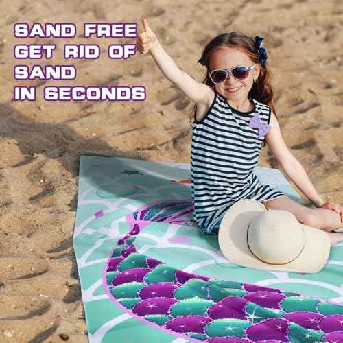 WERNNSAI Mermaid Kids Beach Towel for Girls - 30¡± x 60¡± Mermaid Sand Free Swim Towels for Girls Bath Pool Camping Travel Towel Quick Dry Ultra Absorbent Super Soft Beach Blanket Bath Shower Towel