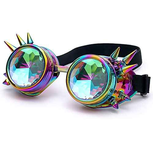 Lelinta Kaleidoscope Rave Goggles Steampunk Goggles Glasses Halloween Costume Accessories for Men Women Cosplay Party