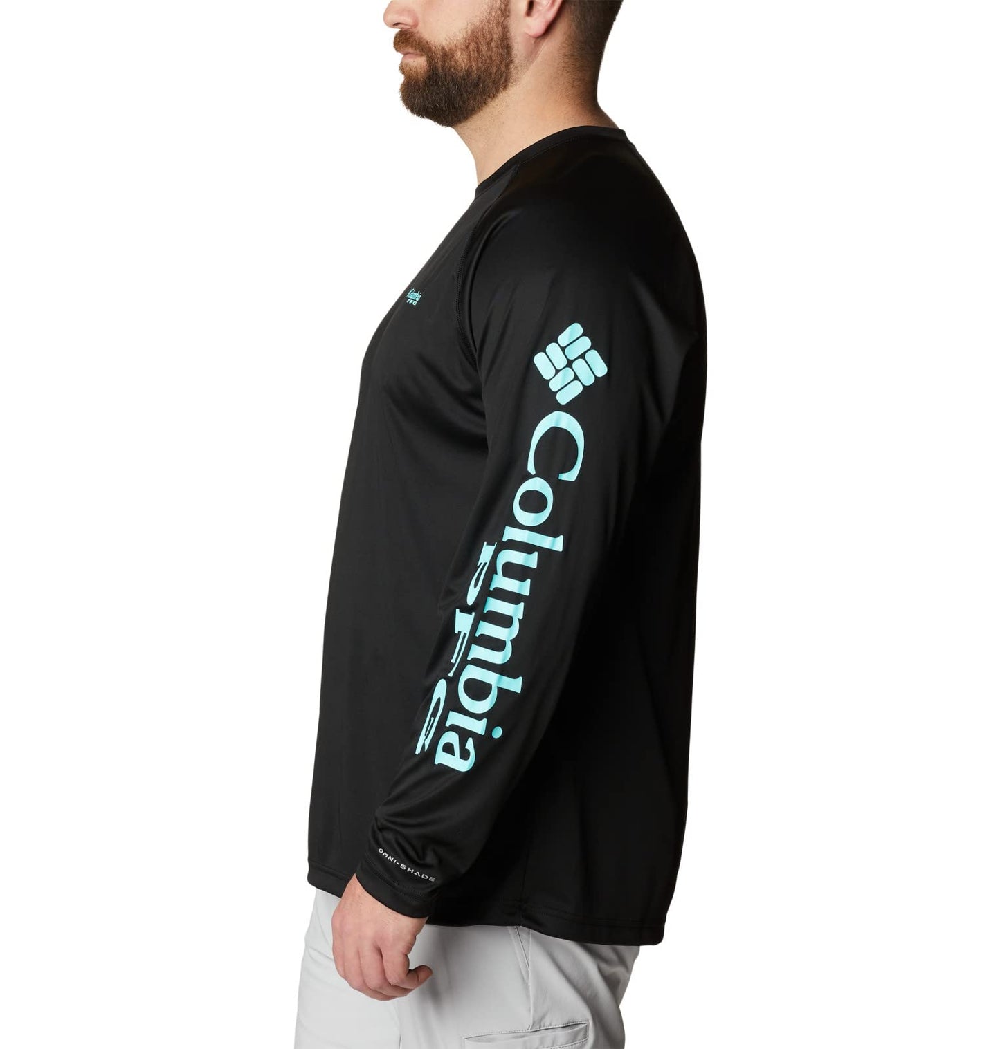 Columbia Men's PFG Terminal Tackle Long Sleeve Fishing Shirt, Black/Gulf Stream Logo, 5X Tall