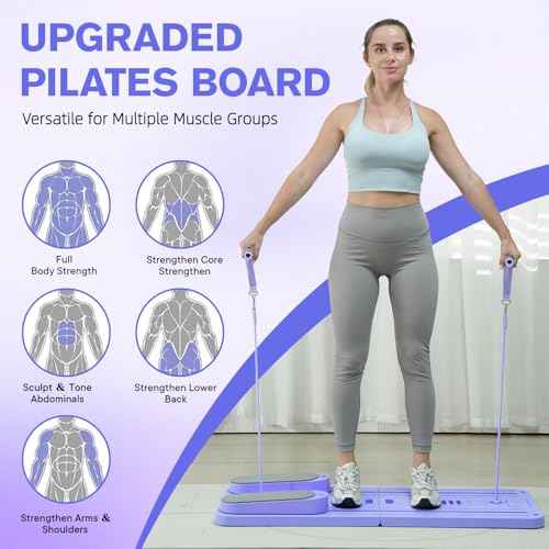 Upgraded Split Pilates Board-Pilates Reformer Set 6 in 1 Multifunctional Abdominal Fitness Board for Home Workout Equipment, Foldable Pilates Portable Reformer Machine, Ab Board Trainer for Women