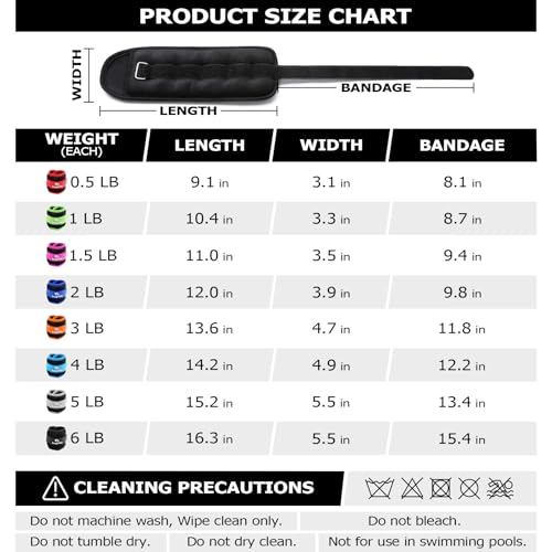Ankle Weights for Women Men 6 lb Pair - Black, Adjustable Resistance Exercise