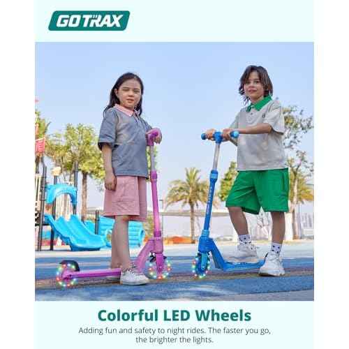 Gotrax K03 Kick Scooter for Kids, 5" LED RGB Lighted Wheels, 4.6 Lbs Lightweight and One-Click Detachable Design, Height Adjustable Handlebars, Anti-Slip Deck and Max Load 110 Lbs for Boy&Girl Age 3+