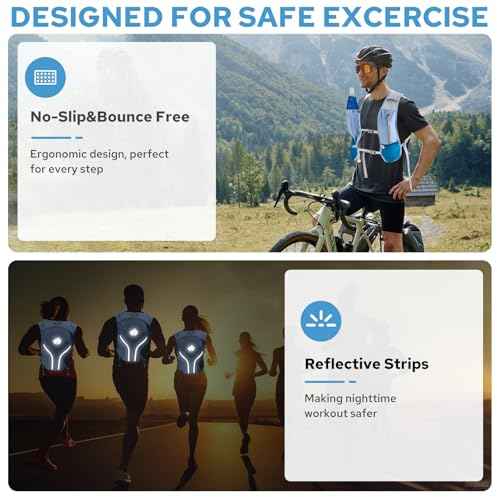 Lightweight Running Vest for Women Men, Adjustable Hydration Backpack with 500ml TPU Soft Flask, Breathable Reflective Large Capacity Water Backpack for Running Cycling Marathon Hiking
