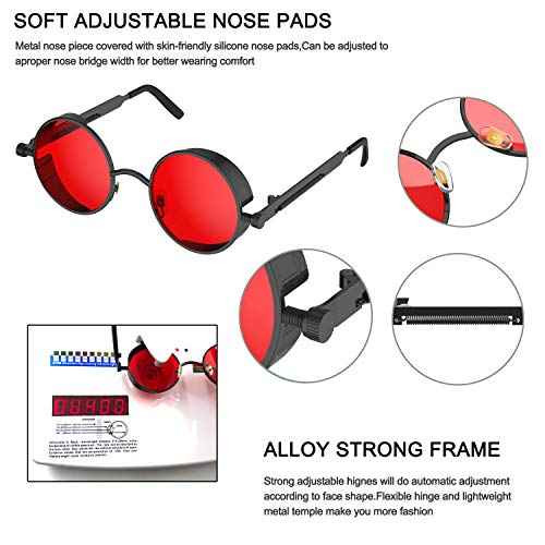 PROUDDEMON Retro Gothic Steampunk Sunglasses for Women Men Round Lens Metal Frame