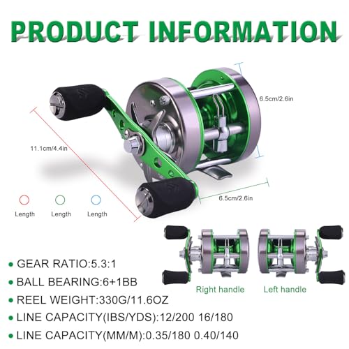 Baitcasting Reel - Right Hand / 600 Size, 22LB Drag, 5.3:1 Gear Ratio, 6+1 Bearings for Saltwater Inshore & Offshore Fishing