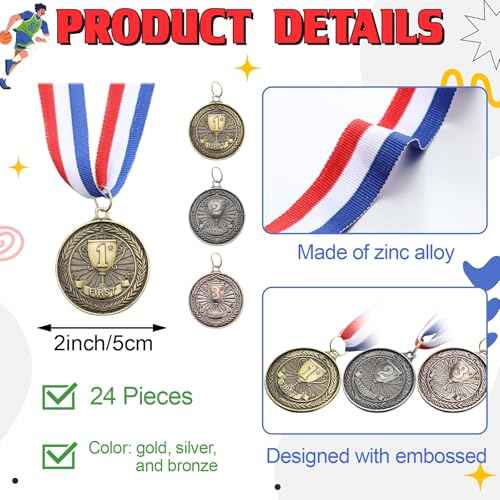 Award Medals 1st 2nd 3rd Place Medals Metal Winner Trophy Awards Gold Silver Bronze Prizes for Sports Competitions Party, 2 Inches