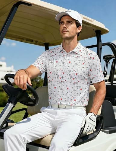 Mens Golf Shirt Short Sleeve Dry Fit Performance Polo Large White
