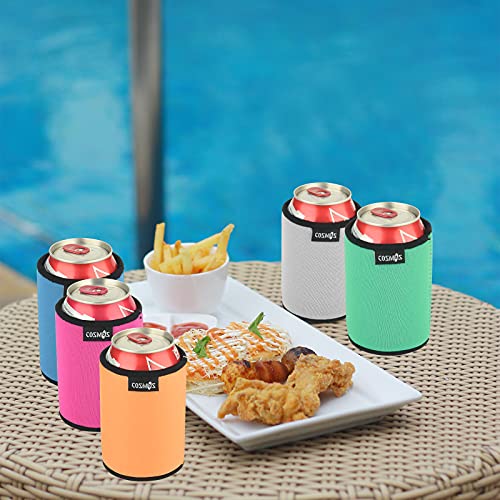 Can Cooler Sleeves Pack of 5 - Non Skid Flat Bottom Neoprene Insulators for 12 oz Cans - Multi Colors