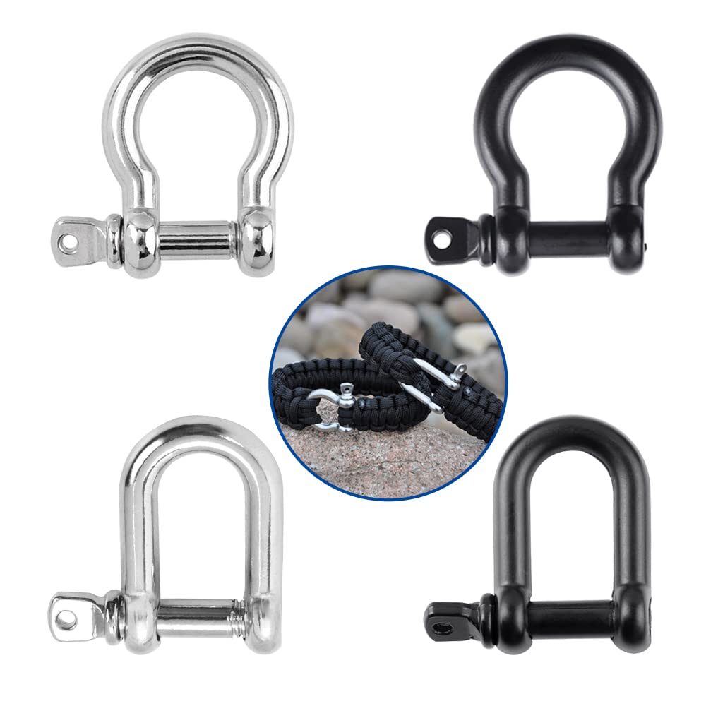 10 Pack 3/8"(10mm) Metal Bow Shackle for Emergency Survival Paracord Bracelet Parachute 550 Cord Pets Straps FLQ044A(Black)