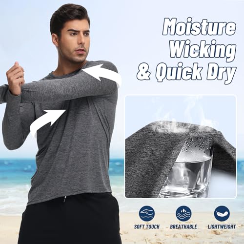 3 Pack Long Sleeve Shirts for Men - Quick Dry Moisture Wicking UV Sun Protection T-Shirts for Fishing Workout Athletic Gym