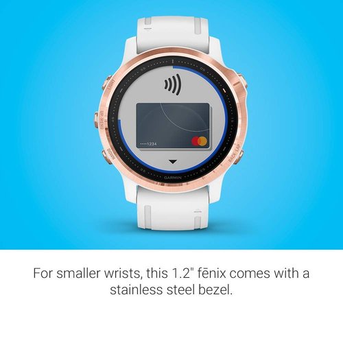 Garmin Fenix 6S Pro, Premium Multisport GPS Watch, Smaller-Sized, Features Mapping, Music, Grade-Adjusted Pace Guidance and Pulse Ox Sensors, Rose Gold with White Band (Renewed)