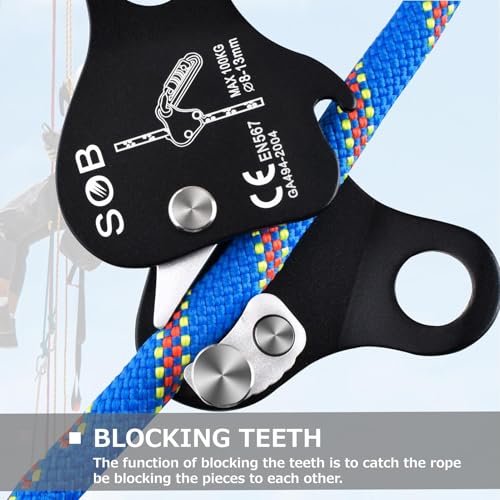 Climbing Descender Ascender Self-Locking Fall Protection Device Black 100kg