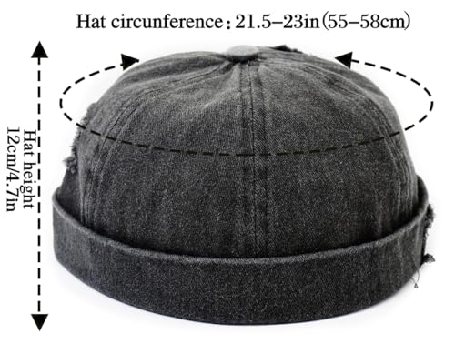 Mens Sailor Hat Brimless Denim Docker Cap Beanie Black - One Size