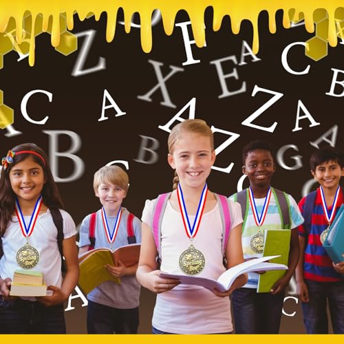 Spelling Bee Gold Award Medals Bulk with Ribbons - 2 Inch, 30 Pcs