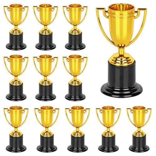 12PCS Mini Gold Plastic Trophies 4 Inch Award Cups for Kids & Sports - Durable