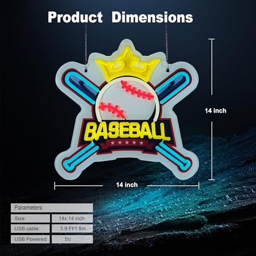 Baseball Neon Sign,Innovative Integral Forming Process,With Dimmable Switch For All Holiday Party and Home Decoration