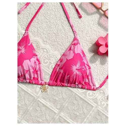 Milumia Floral Halter String Triangle Bikini Top for Women Bathing Suit Swim Top