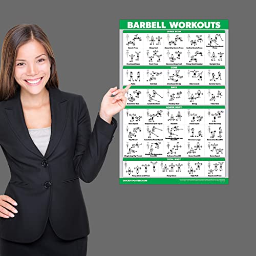 Palace Learning QUICKFIT Barbell Workout Exercise Poster - (Laminated, 18in x 24in) for Kids Room