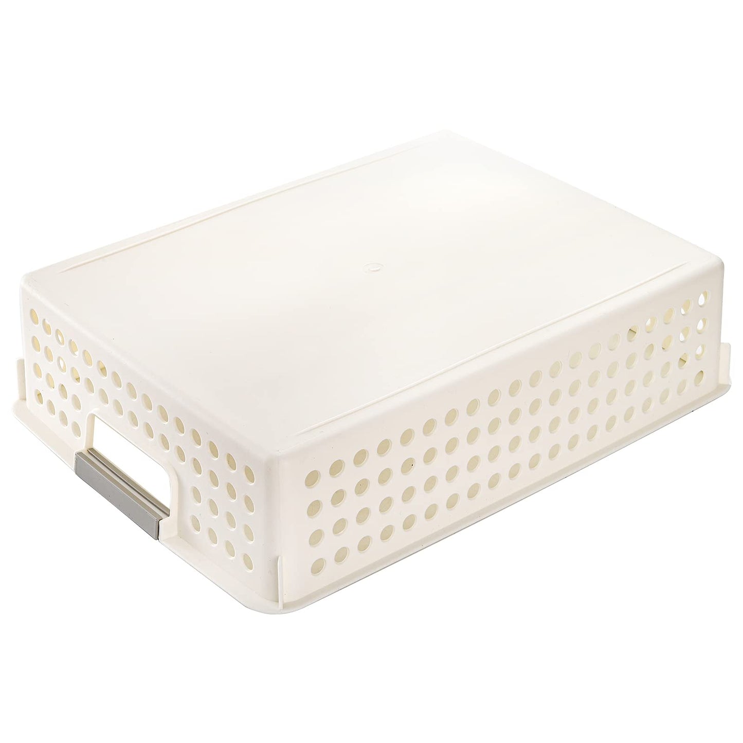 Bekith 4 Pack Plastic Storage Basket, A4 Size Plastic Storage Tray, Desktop File Organizer Baskets, 14 Inches x 10 Inches x 3.4 Inches, White