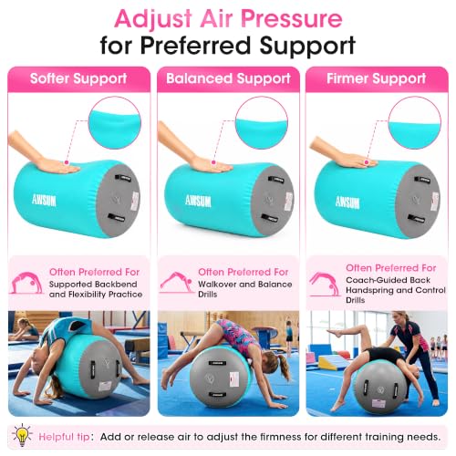 Inflatable Gymnastics Barrel for Back Handspring & Walkover – Mint Green/Grey, 39.4"L x 19.7"D