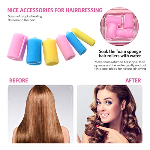 Foam Sponge Hair Rollers Set 56 Pieces in Mixed Color - 6 Sizes with Comb