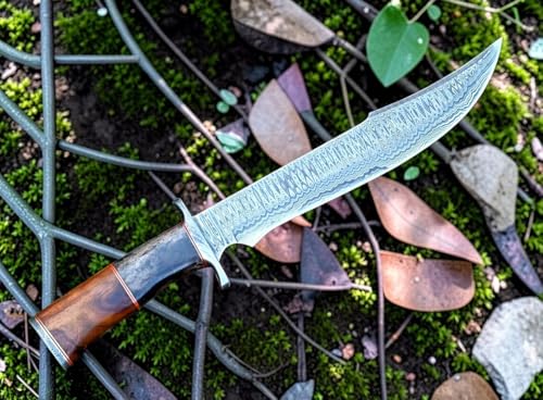 Handmade Damascus Steel Bowie Knife 15.25 Inches with Marindi Wood & Bone Handle - Survival & Hunting Knife REG-49